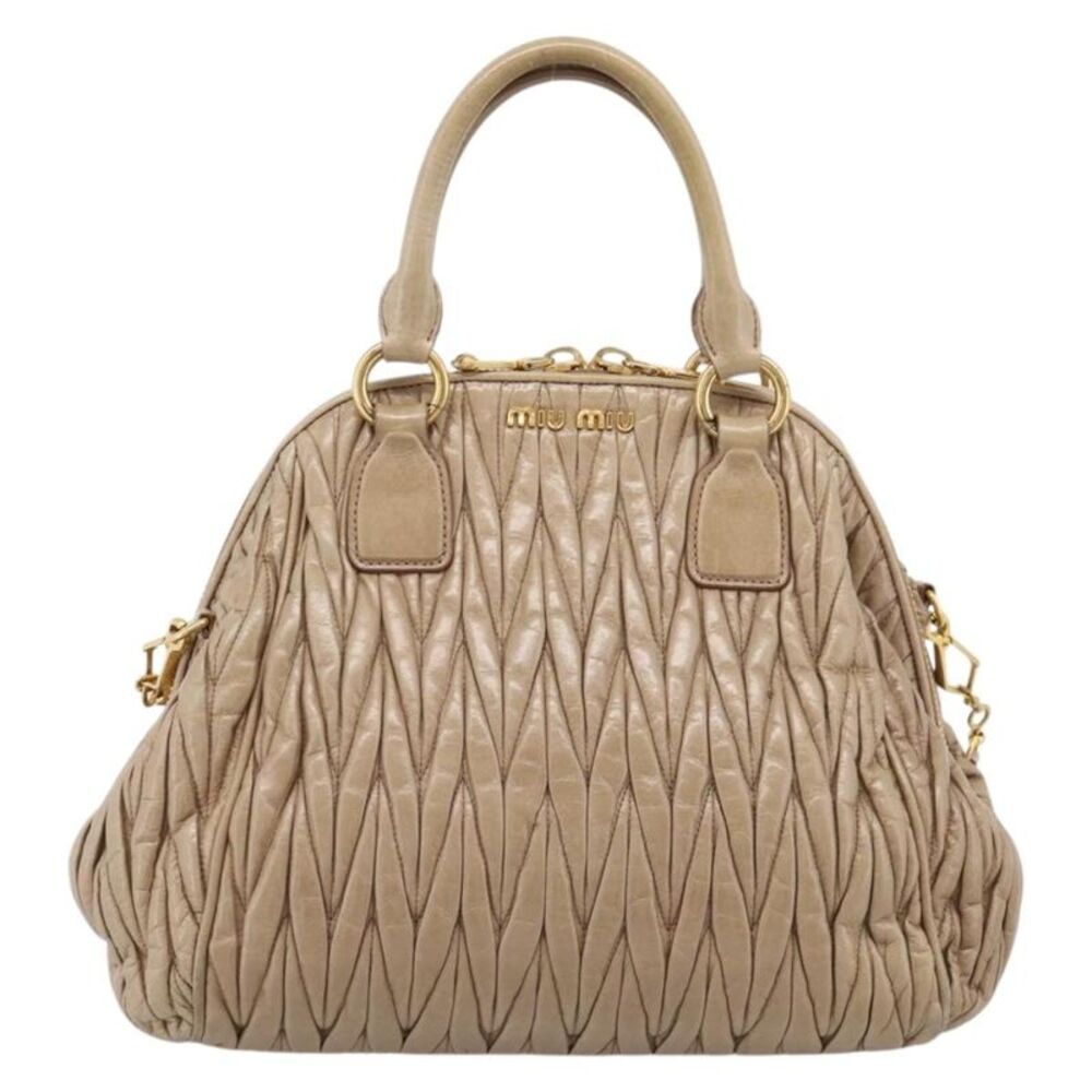 Miu Miu Convertible Dome Satchel Matelasse Leather Beige Leather Handbag